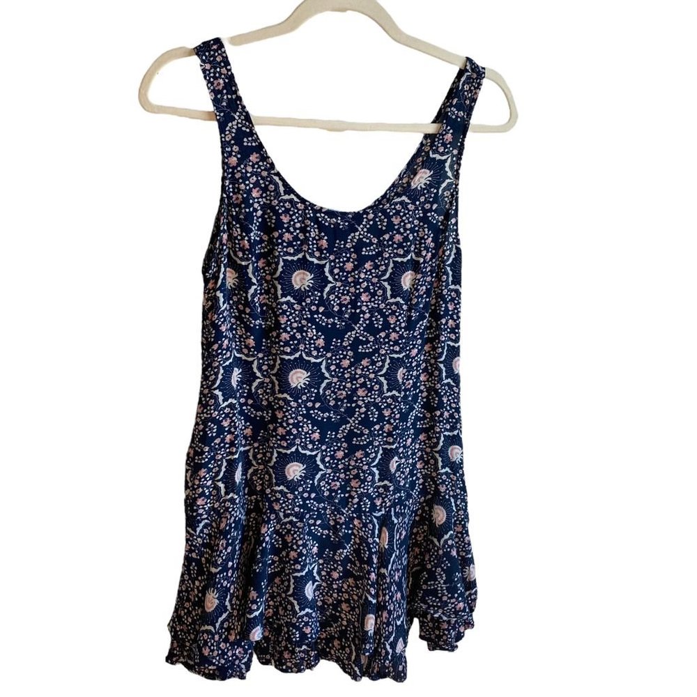 Free‎ People RUMA Blue Floral Tiered Mini Dress Women's Size 2 Viscose Short